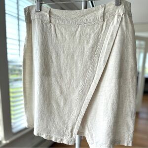 Just Living Cream Asymmetrical Faux Wrap Skirt, mini length, linen blend
